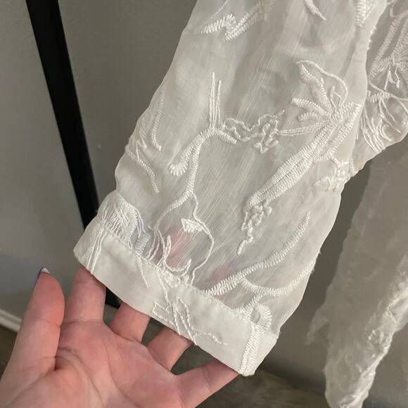 Dana Buchman Sheer Button Up Blouse Embroidered Top White Ivory XL - Picture 8 of 16